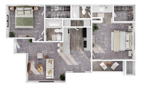 Floor plan for 2 beds, 2 baths, 1060 sqft